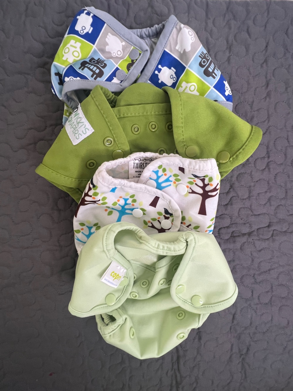Green, Robot & Tree Print Cloth Diaper Covers 4 pack bundle set
